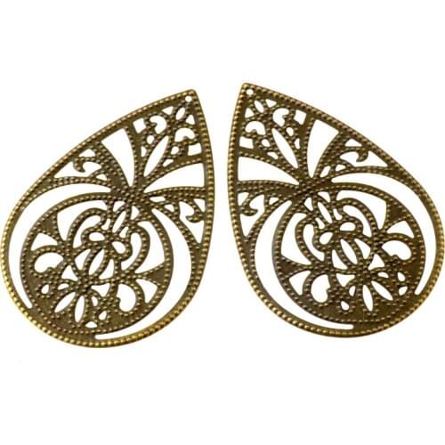 Free shipping 15Pcs Bronze Tone Drop Filigree Wraps Connectors Metal Crafts Gift Decoration DIY 65x44mm
