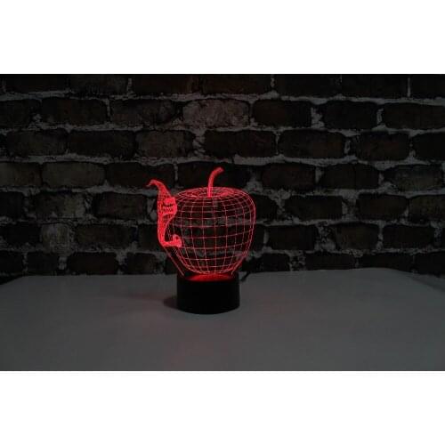 Free Shipping, YJM-2860,Apple with The Bug or Worm, 3D LED Decorated Colorful Nightlights, Table or Bed Lamp with Touch Control