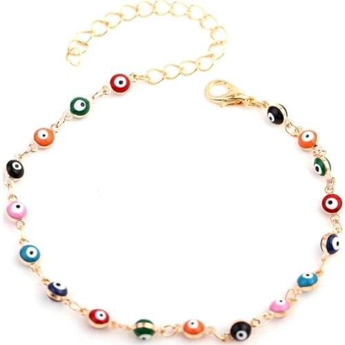 Fashion Turkish Beads Evil Eye Anklet Charm Silver Plated Gold Color Chain Bracelet For Women Bohemian Sandals Beach Foot Jewelr