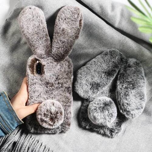 Rabbit Ears Fur Plush Phone Case For Samsung Galaxy A10 A20 A30 A40 A50 A60 A70 A40S A80 A90 A10S A20S A50S A30S A20E A10E Cover