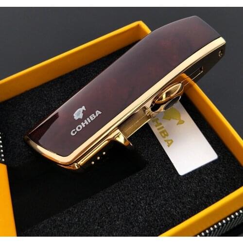 COHIBA Metal 3 JET FLAME Cigarette Lighter Cigar Lighter Butane Gas Lighter, with Cigar Puncher