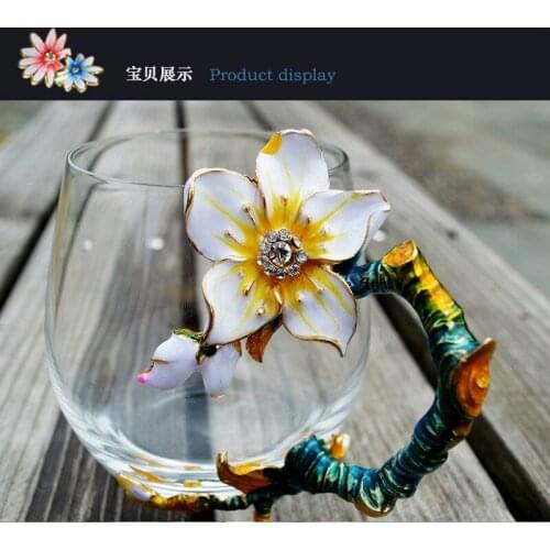 Colour Enamel Crystal Glass Water Almond flowers Cup Mug Wedding Birthday Gift Creative Cup 320ml