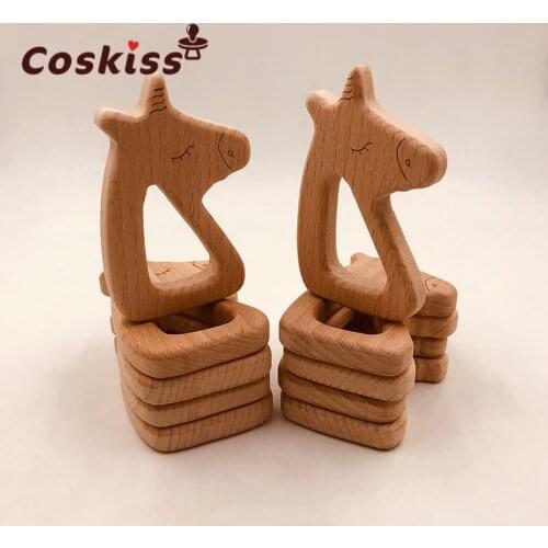 Wood Teether Ring DIY Organic Unfinished Eco-friendly Baby Shower Wooden Horse Teether Grasping Teething Toy Accessories