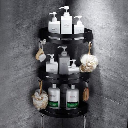Bathroom Holders Space Aluminum Black Racks Bathroom Corner Rack Bathroom Rack Free Punch Corn Rack