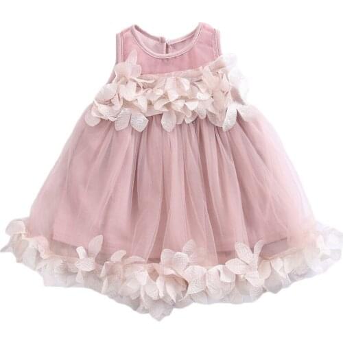 Children Girls Summer Lace Dress Sleeveless Princess Pageant Bridesmaid Tulle Petal Formal Party Dresses