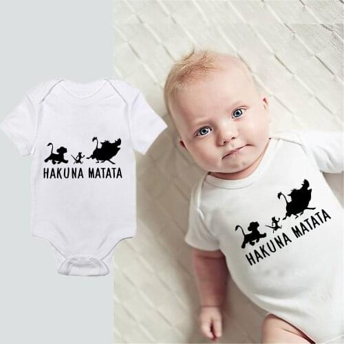Baby Girl Clothes Newborn Unisex White Bodysuits Hakuna Matata Simba Baby Boy Clothes Short Sleeve Girls Baby Clothing Cartoon