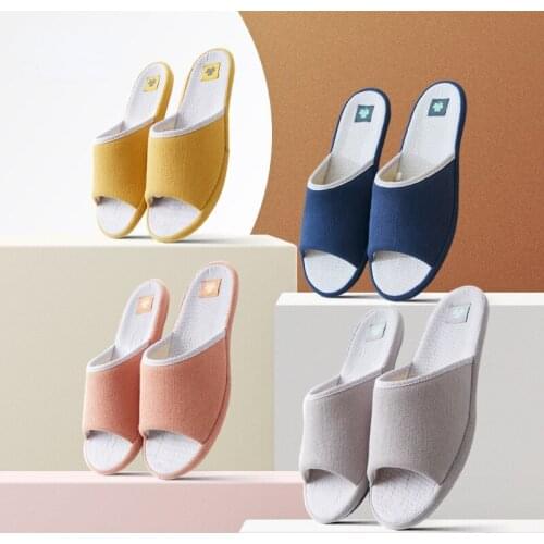 Spring and summer home linen wood floor anti slip indoor home opening male and female lovers thick soled cotton linen slippers