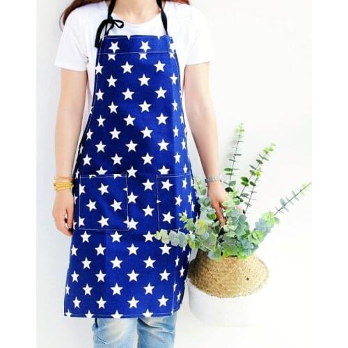 Womens Apron with Two Pockets Fashion Star Pattern Cotton & Canvas Aprons for Women Chef Kitchen Cooking Grill and Baking, L