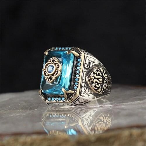 Blue Zircon Stone 925 Sterling 925 K Silver Ring