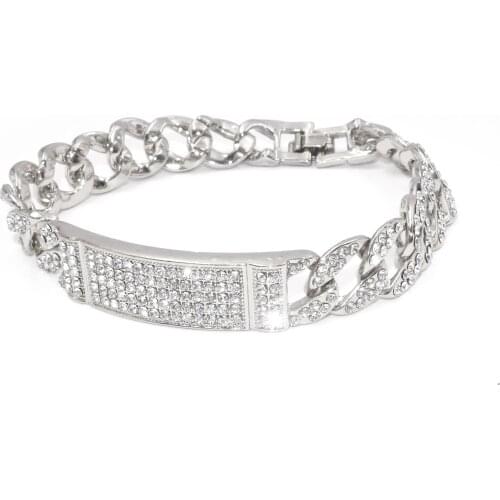 Hip Hop Iced Out Crystal Rhinestone Miami Cuban Chain Gold Silver Color Zircon Necklace Bracelet Set for Men Women Gift