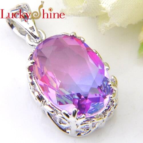 Luckyshine Fashion Gradient Purple BI-COLORED Tourmaline Crystal Zirconia Silver Women Wedding Gift Pendant Necklace