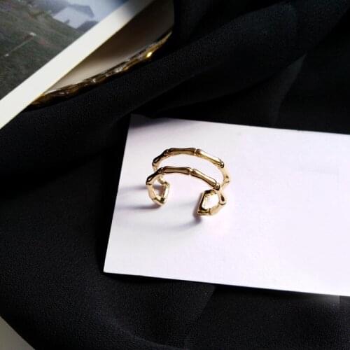 Fashion Women Ring Hot Selling Two Row Metal Alloy Golden Plating Color Finger Ring For Girl Student Party Gifts Wholesale