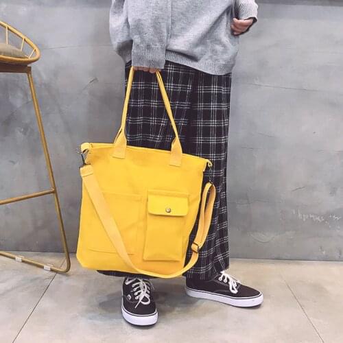 Fashion Solid Color Simple Women Canvas Handbags Messenger Bags 2019 New Female Students School Bags Casual Soft Shoulder Bags