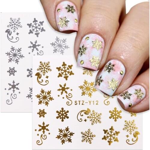 4/2/1pc Snowflake Nail Sticker Christmas Water Sliders For Gold Silver Nails Art Winter Deer Snow Manicure Decoration BESTZ-YA-3