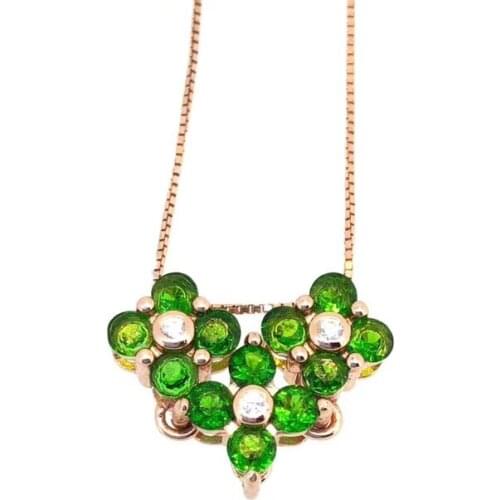 Natural green diopside necklace pendant S925 silver natural gemstone pendant two wears Clover girlfriend party gift jewelry