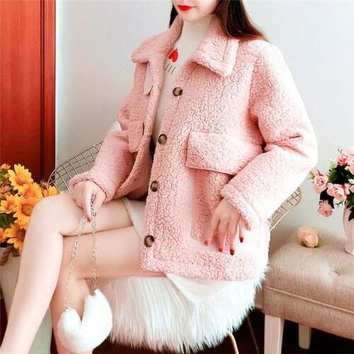 New Loose Lightweight Short Women Parkas Jacket Lady Winter Lambswool Jacket Coat Female Cotton Padded Warm Faux Outcoat