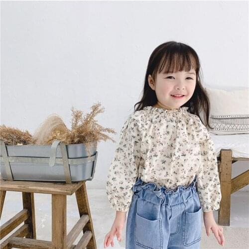 Koodykids New Vintage Girl Spring Floral Shirt Blouses Long Sleeve Shirt Baby Girl Simple Shirt Princess Outfit Tops For Girl