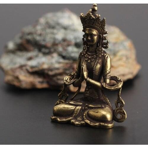 New Mini Solid Copper Buddha Statue Ornament Miniature Figurines Home Office Decor 28*13*40mm