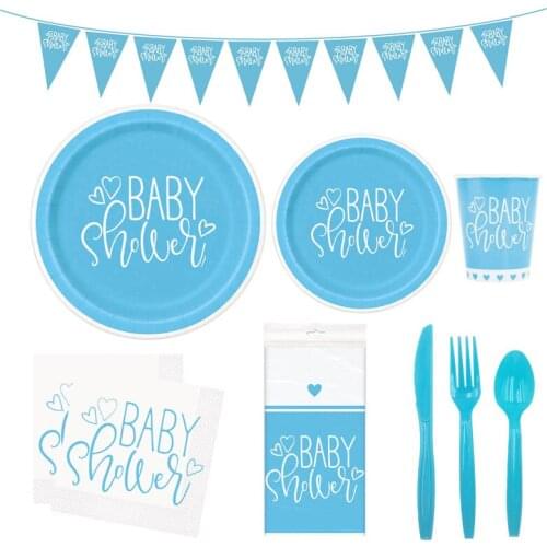 Baby Shower Disposable Party Tableware 1st Birthday Party Decoration Blue Pink Cups Plates Napkins Kids Baby Shower