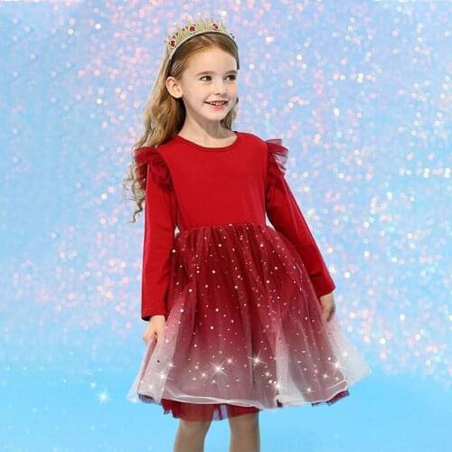 Baby Girl Autumn Clothes Christmas Red Dress Birthday Prom Tulle Gown Girls Sequins Dress Kid Casual Dress Children Clothing