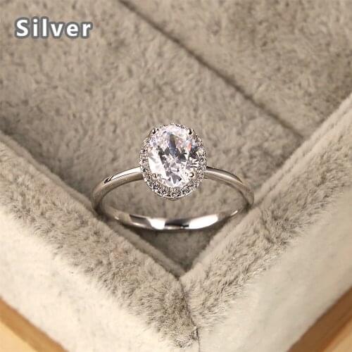 Popular fashion contracted 925 sterling silver wedding ring platinum round ms zircon crystal jewelry gifts