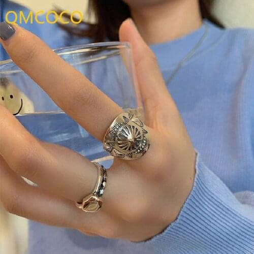 Korean Vintage Punk Wide Ring For Women 925 Silver Personality Hip-Hop Geometric Open Adjustable Ring For Man Woman Party Gifts