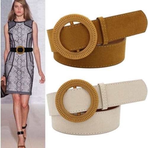 Luxury no pin big resin round buckle Belt Women NEW black Velvet Wide Belt Lady Dress Coat Sweater Waistbands beige gifts party
