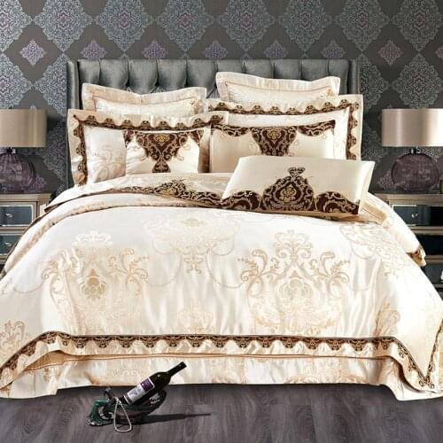 38Stain Jacquard Luxury Duvet Cover Bedding Set King/Queen Size Bed set Beige Embroidered Cotton Bedspread Bed sheet