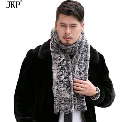 100% Genuine Real knitted Rex rabbit fur winter men fur scarf handmade Black Gray fur scarf NSWJ-01