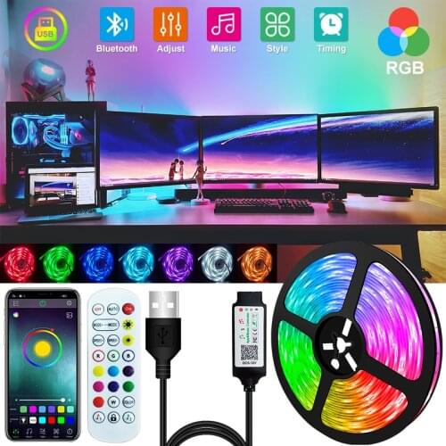 1M-30M 5050 Bluetooth USB 5V LED Strip Light RGB Lights Flexible LED Lamp Tape Ribbon RGB TV Desktop Screen BackLight Diode Tape