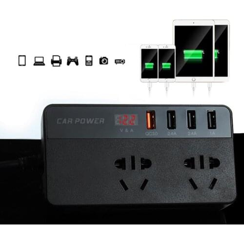 Universal Car Inverter Power Inverter DC12/24V-AC110/220V 4 USB Socket Charger QC3.0 Auto Cigarette Lighter LED Digital Display