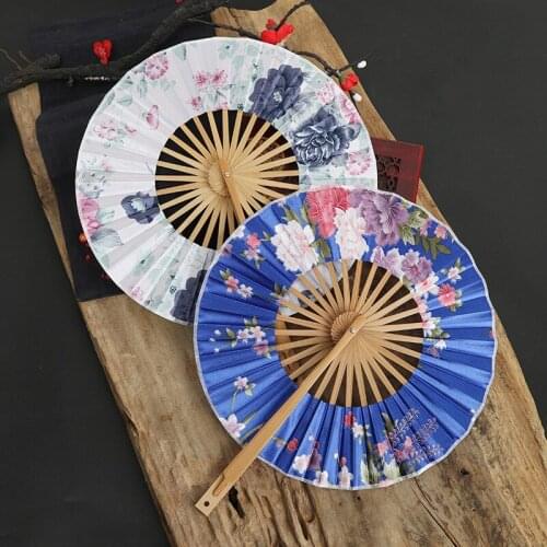 1PC Retro Cherry Fan Japanese Sakura Flower Pocket Folding Hand Fan Round Circle Party Dance Decor Gift Craft