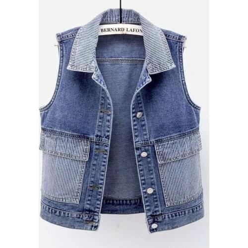 2021Spring Autumn Womens Denim Vests Coat Sleeveless Casual Tops Female Jeans Waistcoats Denim Short Jackets Plus Size 5XL