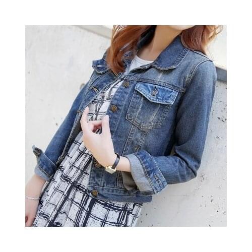 2019 denim coat women short long sleeve spring / summer new fashion jeans slim Joker Korean version