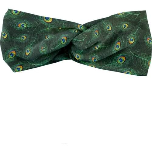 Women Headbands Peacock Printed Knit Headband Wide Cross Elastic Hair Band Winter Warm Turban Hair Accessories High Quality