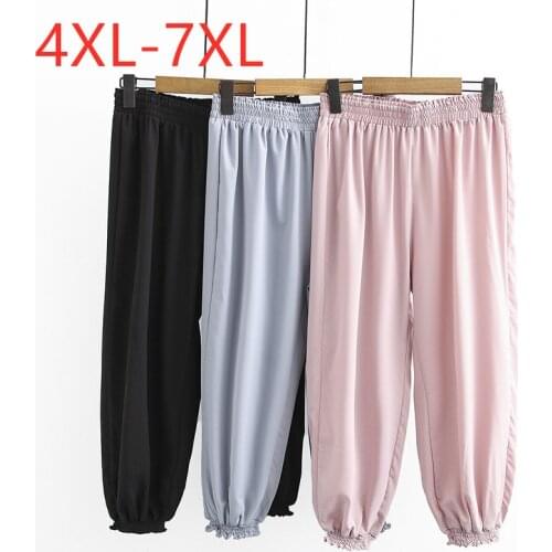 New 2021 summer plus size pencil pants for women large loose casual elastic wide leg long trousers pink blue 3XL 4XL 5XL 6XL