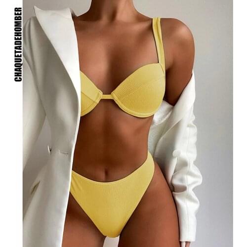 Womens Swimwear 2021 Sexy Pure Color Bikinis Swimsuit Summer High Cut Push Up biquini Bathing Suit High Waist Beach Wear Bikini