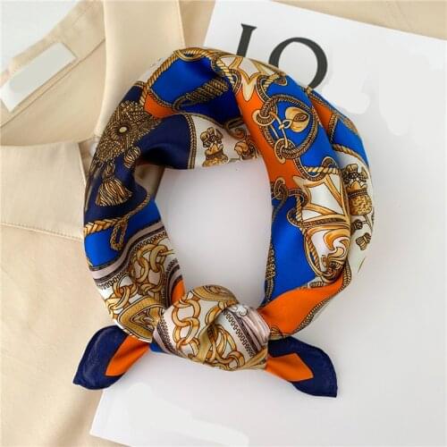 2021 Women Real Silk Scarf Square Hairband Foulard Female Design Print Scarves Bandana Kerchief Tie Spring Summer New