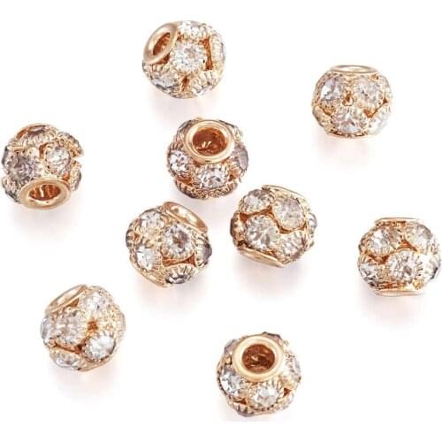 10Pc Gold Color Rhinestone Disco Ball Murano Charms Large Hole Beads Fit Pandora Bracelet Women Wedding DIY Jewelry Accessories