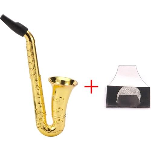 10Pcs Saxophone Shape Pipe With Filter Tobacco Metal Pipe Mini Smoking Smoke Herb Cigarette Accessories For Men Pipes
