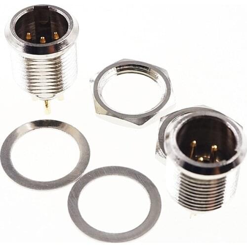 2 pcs 4 position Mini XLR connector Panel Mount Receptacle Male Pins 4 Pin circular Connector straight Solder PCB