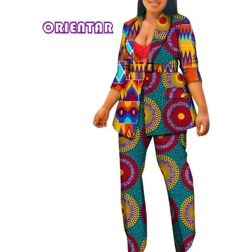 2 Pieces Sets African Top and Pants Suits Women African Print Cotton Bazin Riche Women Plus Size African Style Clothing WY6670