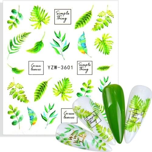 2021 NEW Water Nail Sticker Flower Leaf Tree Green Simple Thing Styles Slider for DIY Manicure Nail Art Watermark Tattoo Decal