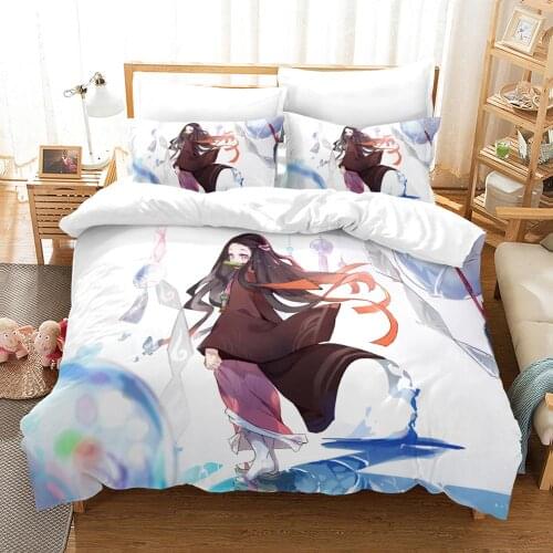 3D Fascinating Anime Bedding Cover Set Quilt Duvet Cover Pillowcases Bed Linens Set 2-3PCS Kisatsutai Kibutsuji Muzan