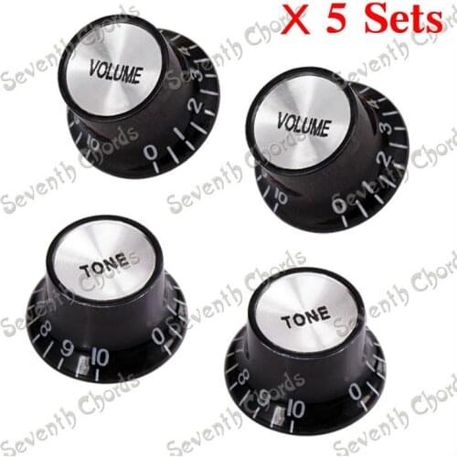 5 Sets Black Electric Bass Guitar Speed Control Knobs Buttons (2 Volume & 2 Tone as A set)