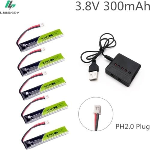 5PCS Limskey 1S HV 3.8V 300mAh 30C 4.35V FPV Lipo Battery with PH2.0 Plug For RC FPV Racing Drone Spare Parts Accessories