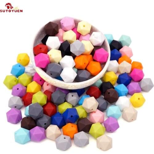 Sutoyuen 5pc Silicone Geometric Teether Beads BPA Free Silicone DIY Making Jewelry Baby Pacifier Teething Necklace Beads