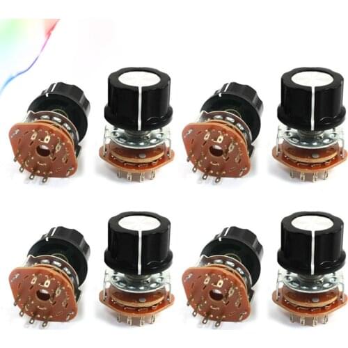 8Pcs 6mm Knurled Shaft 10Pin Rotary Switch Potentiometer 2-Pole 4-Position 2P4T