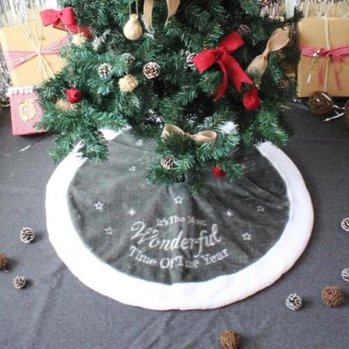 90cm Short Plush Letters Print Christmas Tree Skirt Apron Cover Floor Carpet