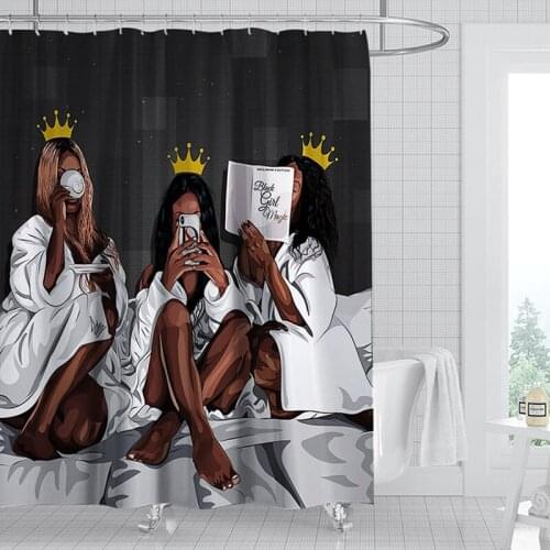African American Women Waterproof Shower Curtain Afro Africa Black Girl Queen Non-Slip Polyester Bathroom Curtain with 12 Hooks